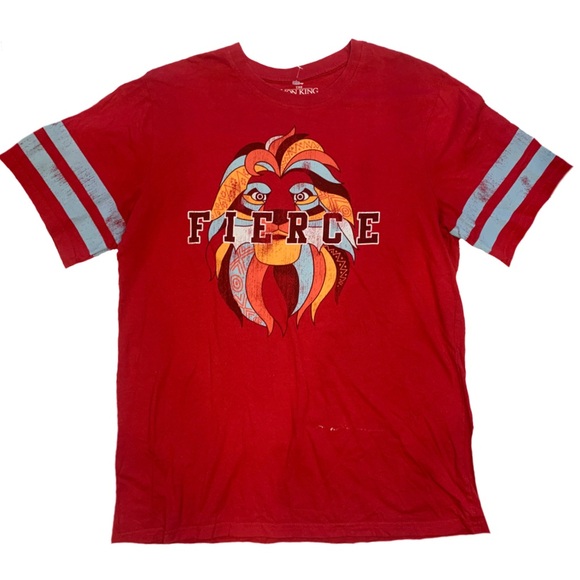 Disney Lion King Mufasa Fierce Red Varsity Shirt red distressed tee - Picture 1 of 11